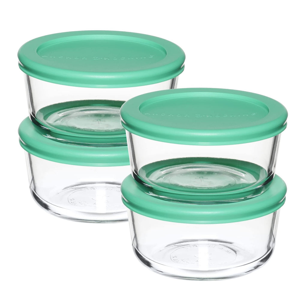 Set of 4 2 Cup Glass Containers w/ Mint Lids for Food Storage