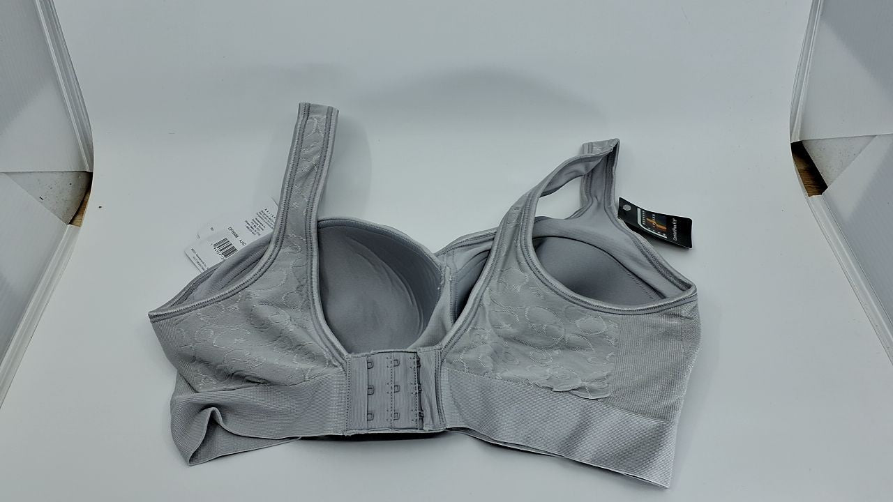 Bali Full-Coverage Wirefree Bra, Large, Moisture-Wicking, Grey Swirl