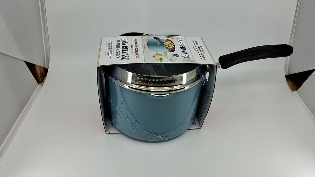 Farberware DiamondMax 3Qt Saucepan w/ Strainer Lid, Aqua, Dishwasher Safe
