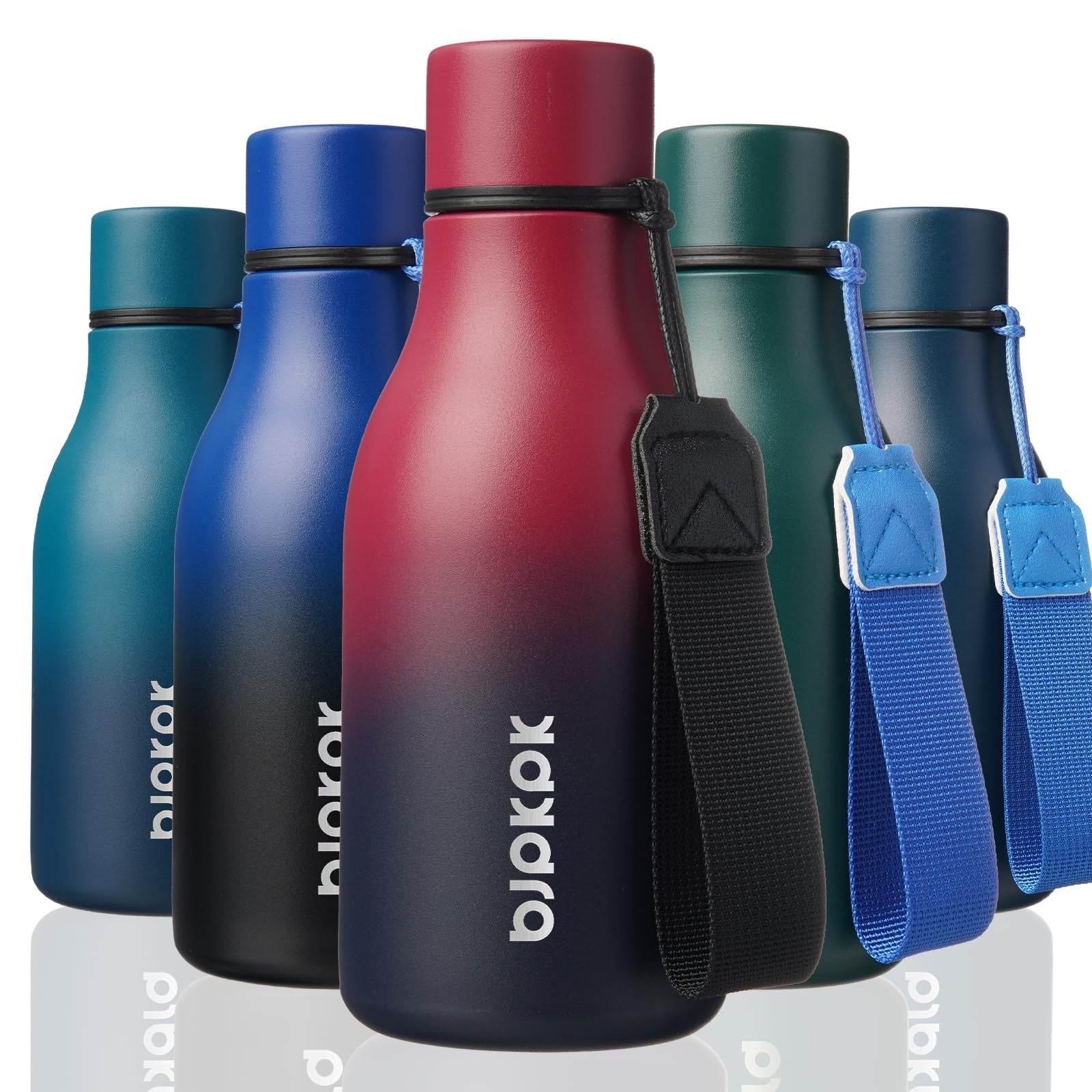 BJPKPK 12oz Stainless Steel Water Bottle w/ Strap, Leak Proof, Black Red