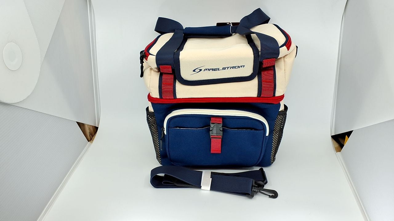 20L Insulated Lunch Bag, Leakproof Double Deck Cooler, Blue-Beige