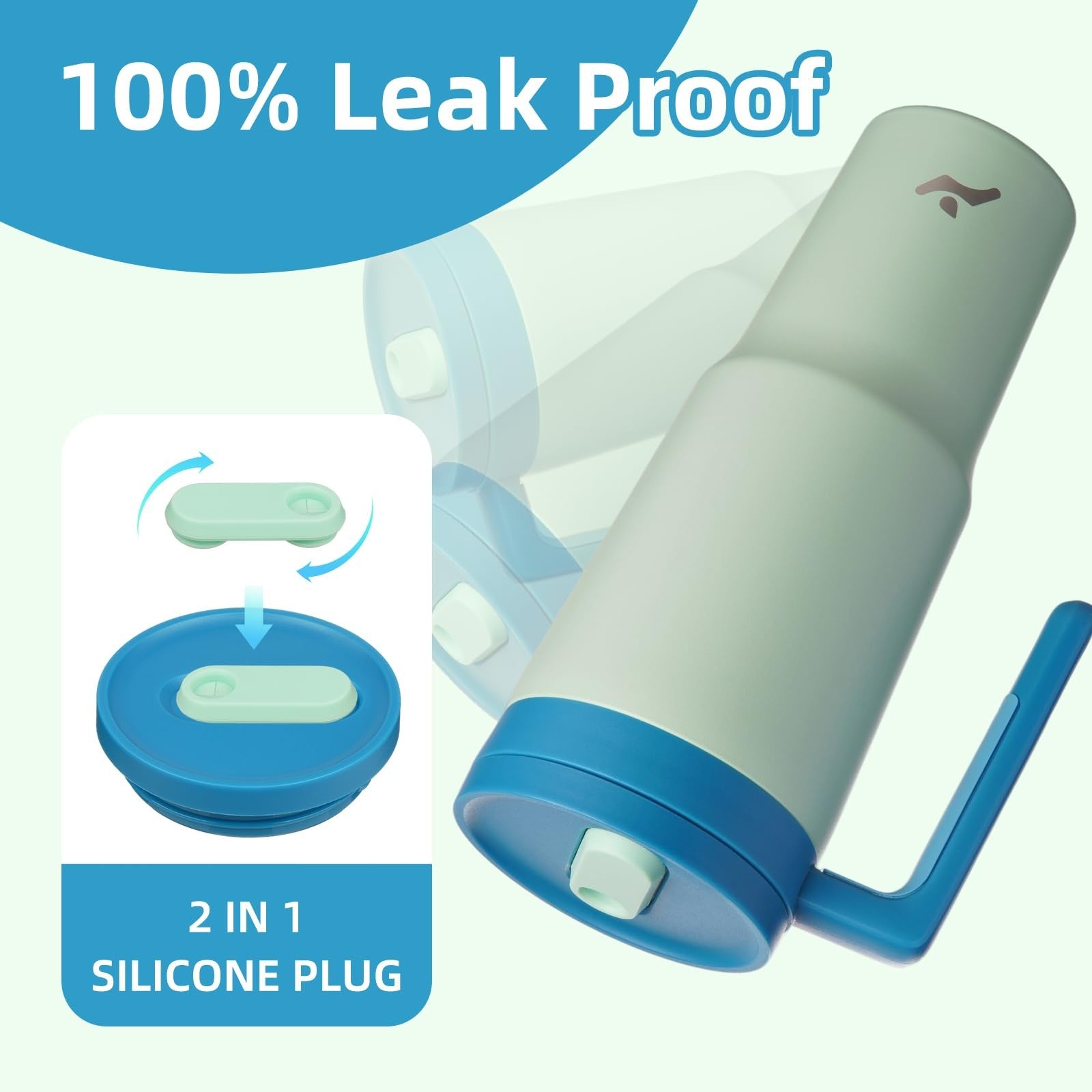 40 OZ Insulated Tumbler w/ Handle & Straw, Mist Blue Stainless Steel