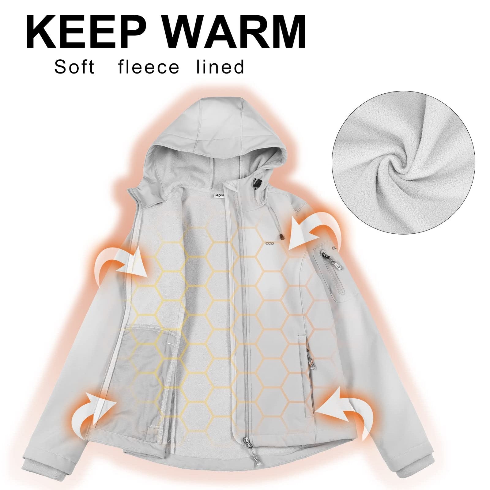 Hooded Women's Softshell Jacket, Fleece Lined, Windproof, Ice Grey, Medium