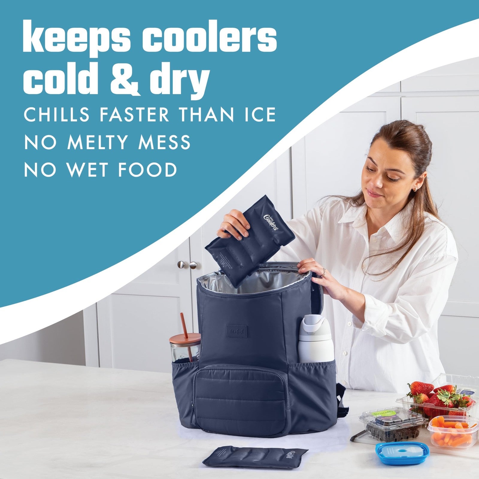 Cool Coolers XL Soft Ice Packs, 2 Pack, Navy Blue, Flexible Nylon