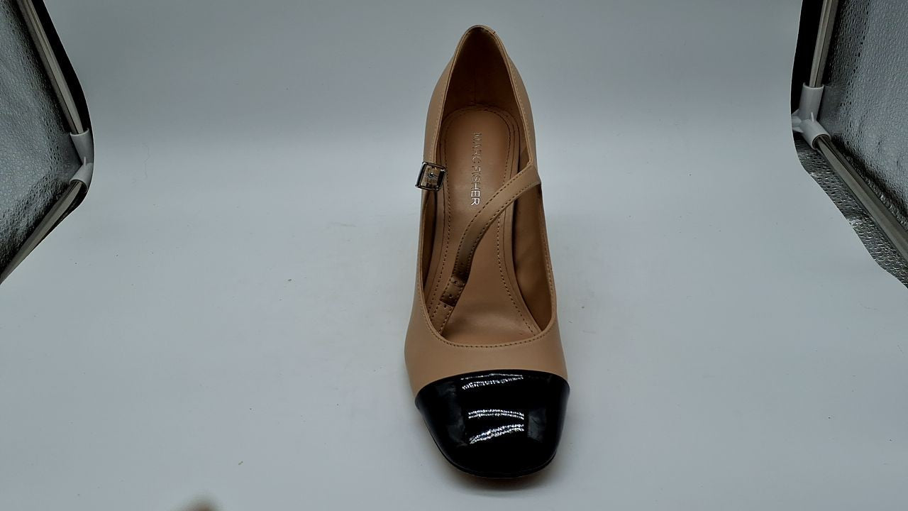 Marc Fisher Women's CHARINE Pump, Beige/Black 110, 7