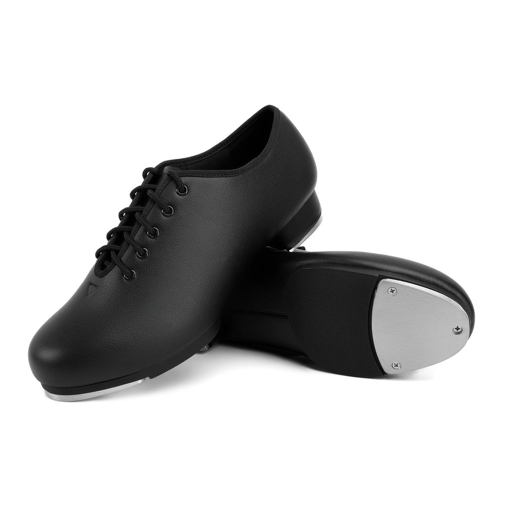 6.5M Black PU Leather Tap Shoes for Women & Men Lace Up Style