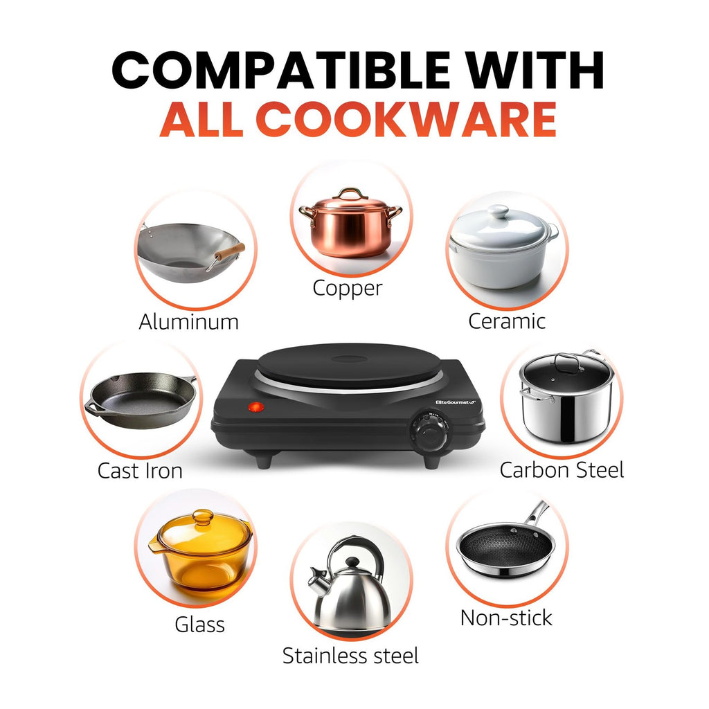 Single Cast Iron Burner 1000W Electric Hot Plate w/ Temp Control