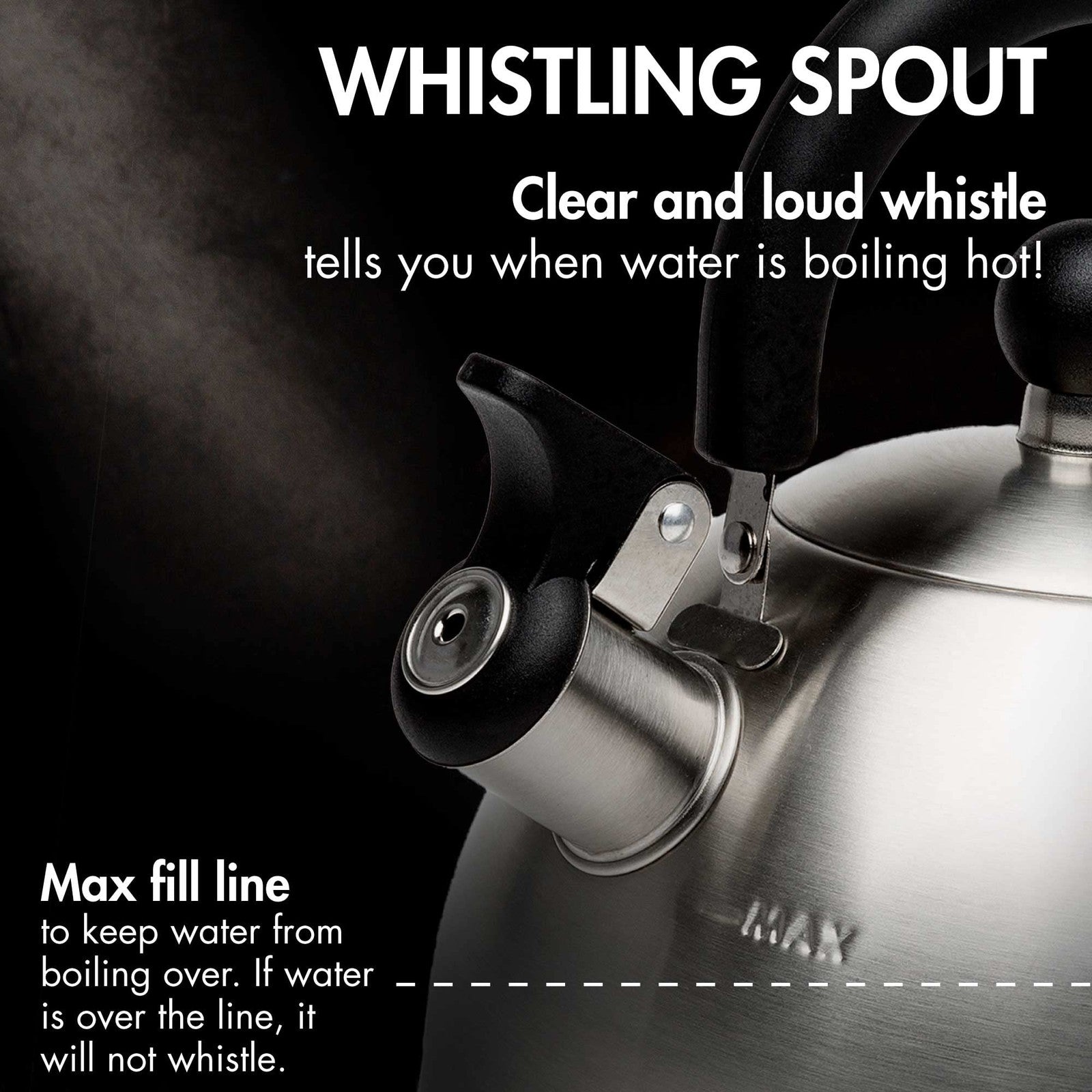 Primula Stewart 1.5Qt Whistling Kettle Brushed Steel Cool Touch Folding Handle