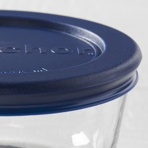 Set of 4 Glass Storage Containers 2 Cup w/ Navy SnugFit Lids