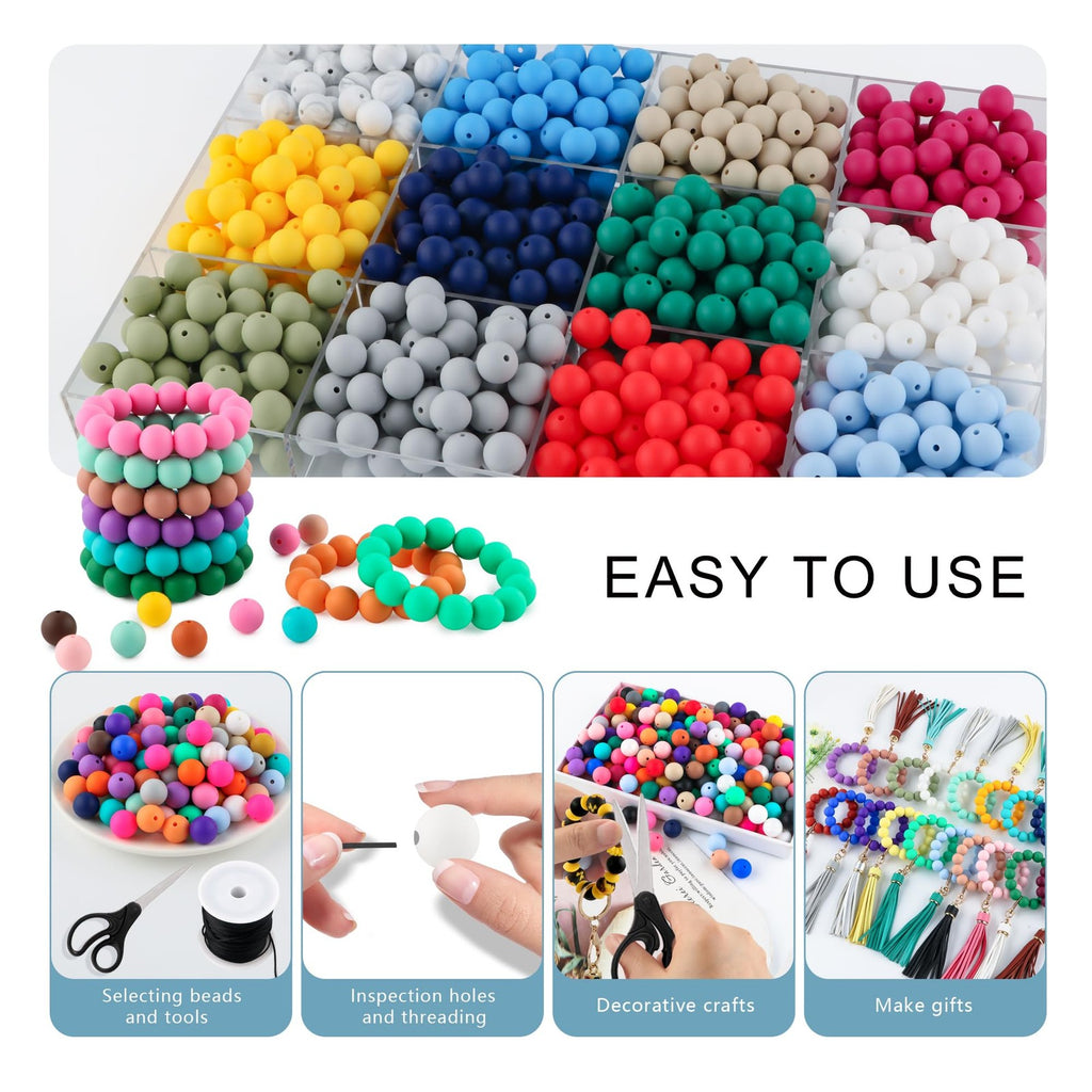 145pcs Silicone Beads 15mm in White - Ideal for Keychains & Bracelets