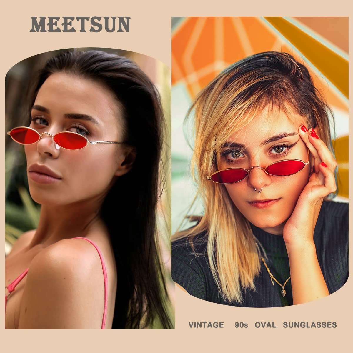 MEETSUN Vintage 90s Small Oval Sunglasses For Women Men Metal Frames Designer