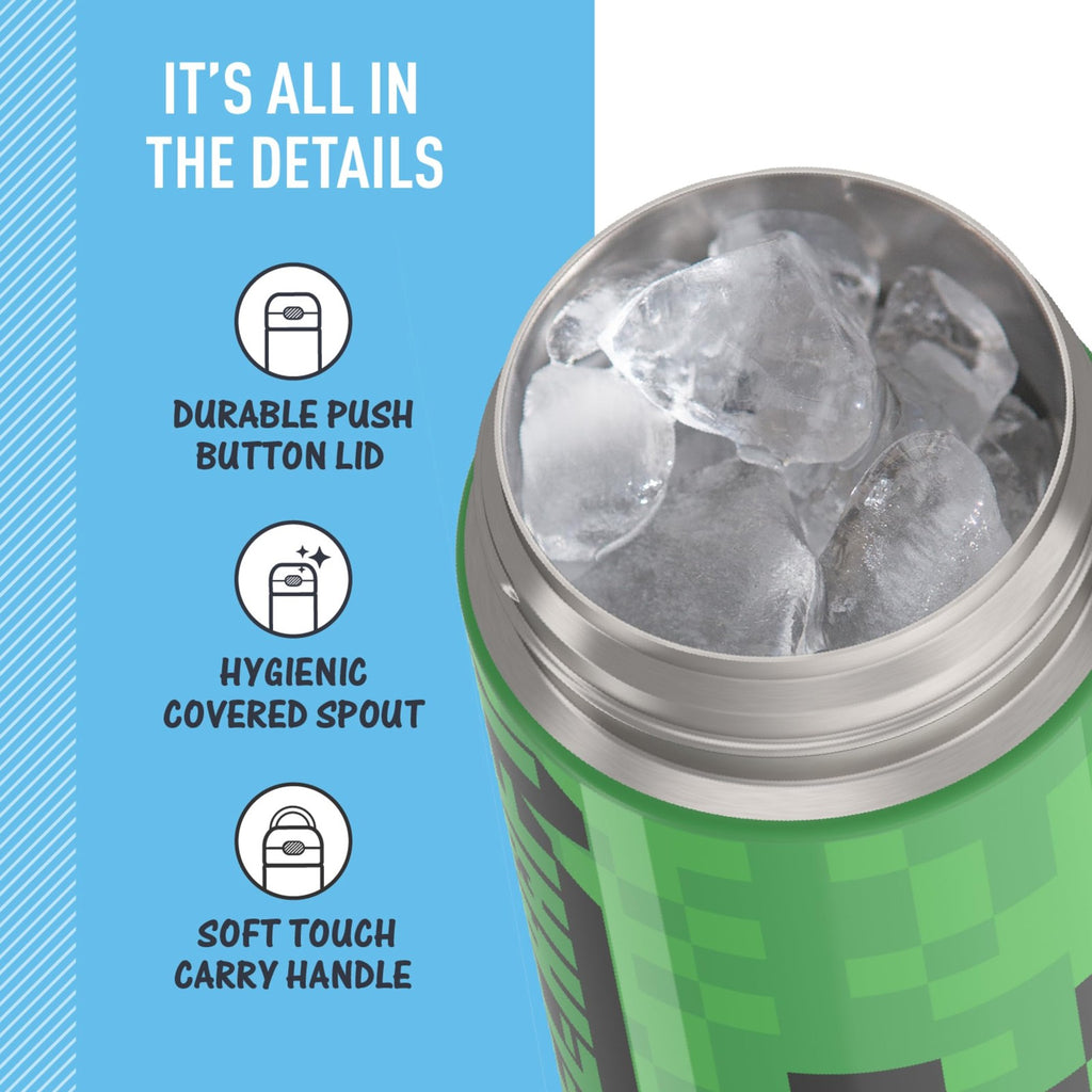 FUNtainer 16oz Stainless Steel Bottle, Vacuum Insulated, Minecraft