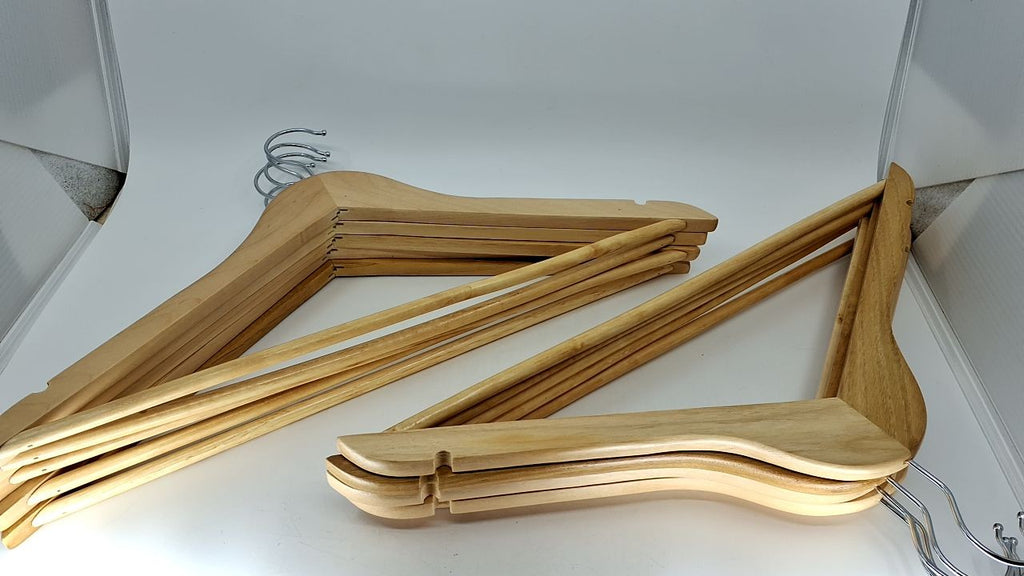 Natural Wood Coat Hangers, 10-Pack, 360° Swivel Hook, Space Saving