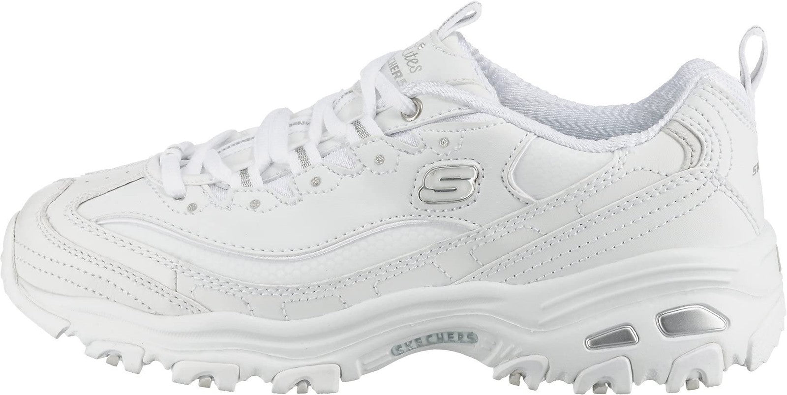 Skechers Sport Women's D'Lites Memory Foam Lace-up Sneaker,White Silver,8 W US