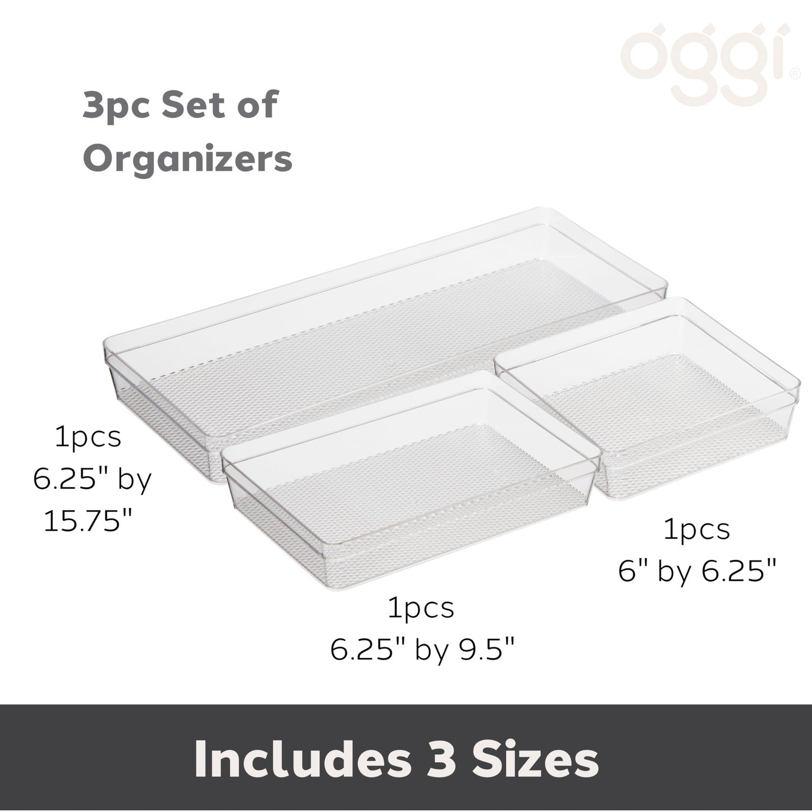 Clear Drawer Organizers Set of 3 - Ideal for Kitchen & Office Storage