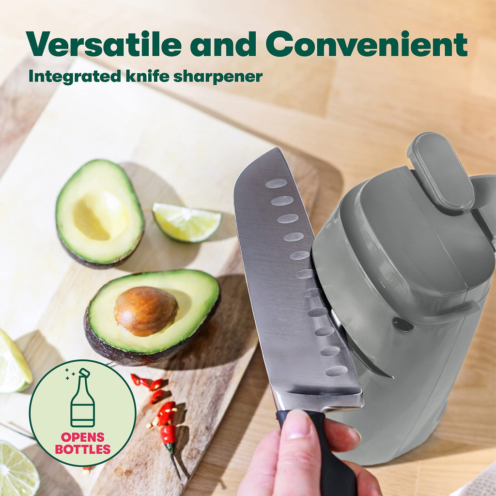 BELLA Electric Can Opener w/ Knife Sharpener, Gray Stainless Steel