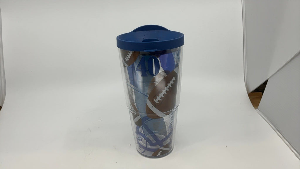 Tervis Football Yards Background Tumbler with Wrap and Blue Lid 24oz, Clear