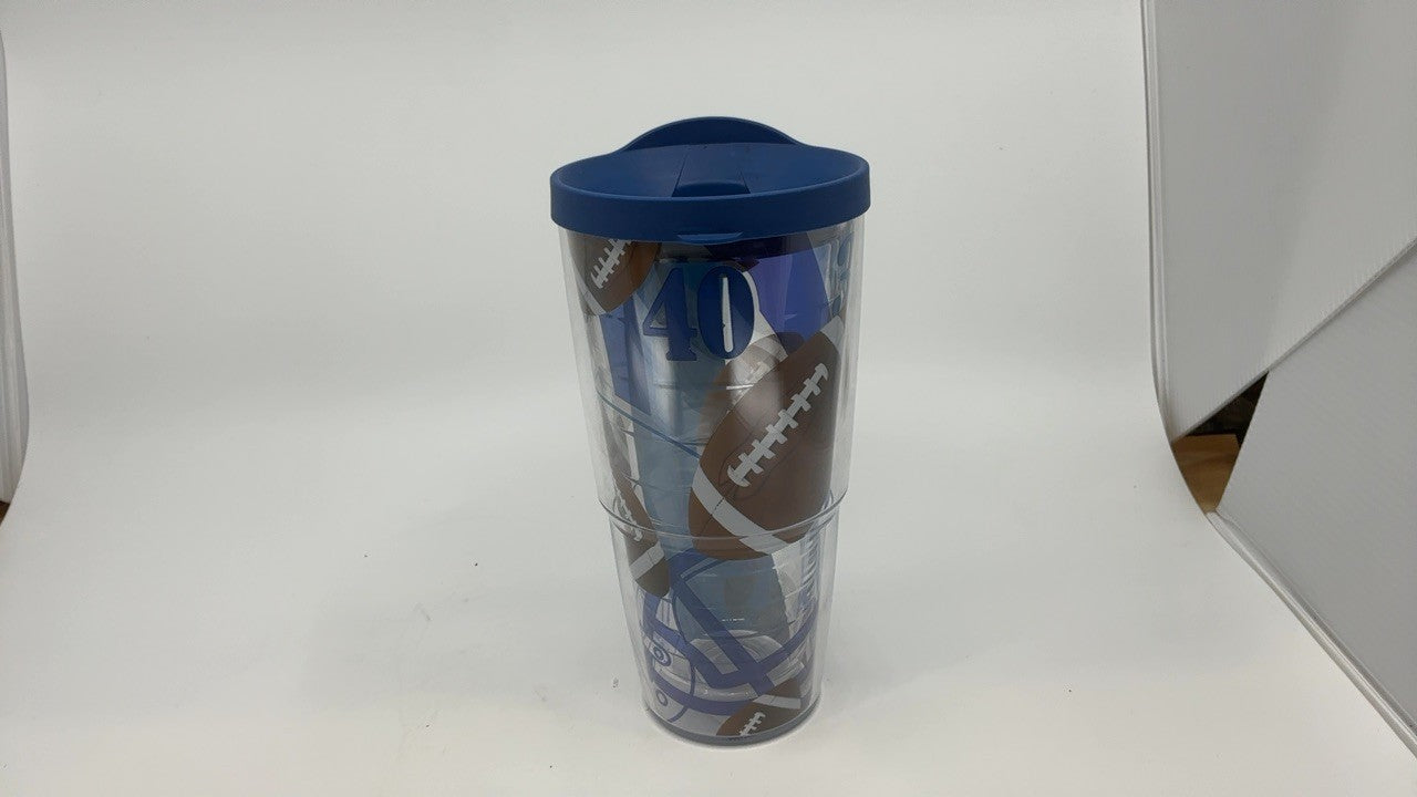 Tervis Football Yards Background Tumbler with Wrap and Blue Lid 24oz, Clear