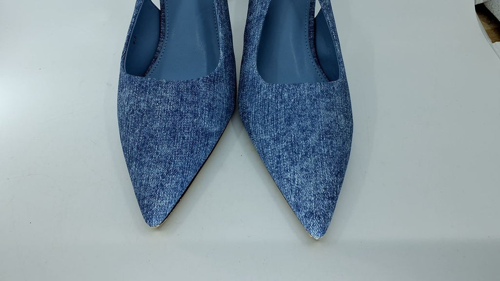 Women’s Denim Blue Slingback Pumps Kitten Heels Size 8.5