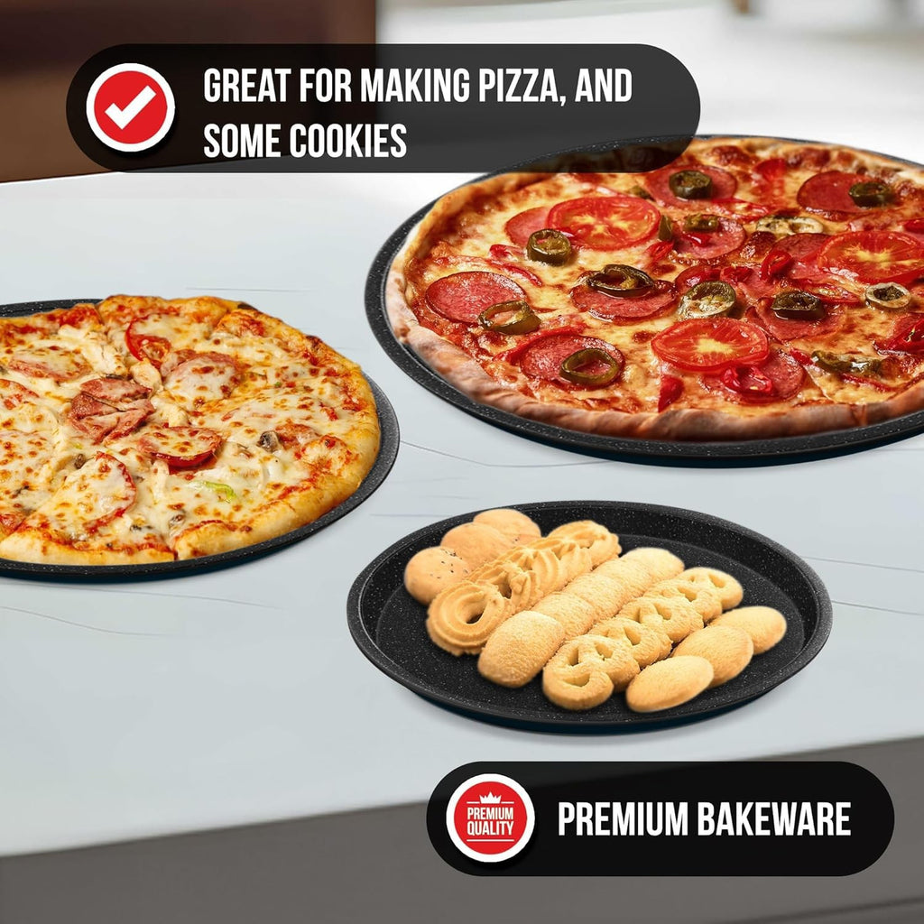 Gray Marble Pizza Baking Pans Set of 3, Non Stick, Oven Safe, Carbon Steel