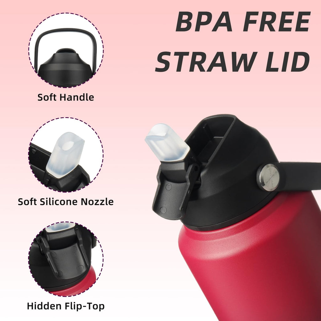 40oz Insulated Water Bottle w/ Straw Lid, Charming Red, BPA Free