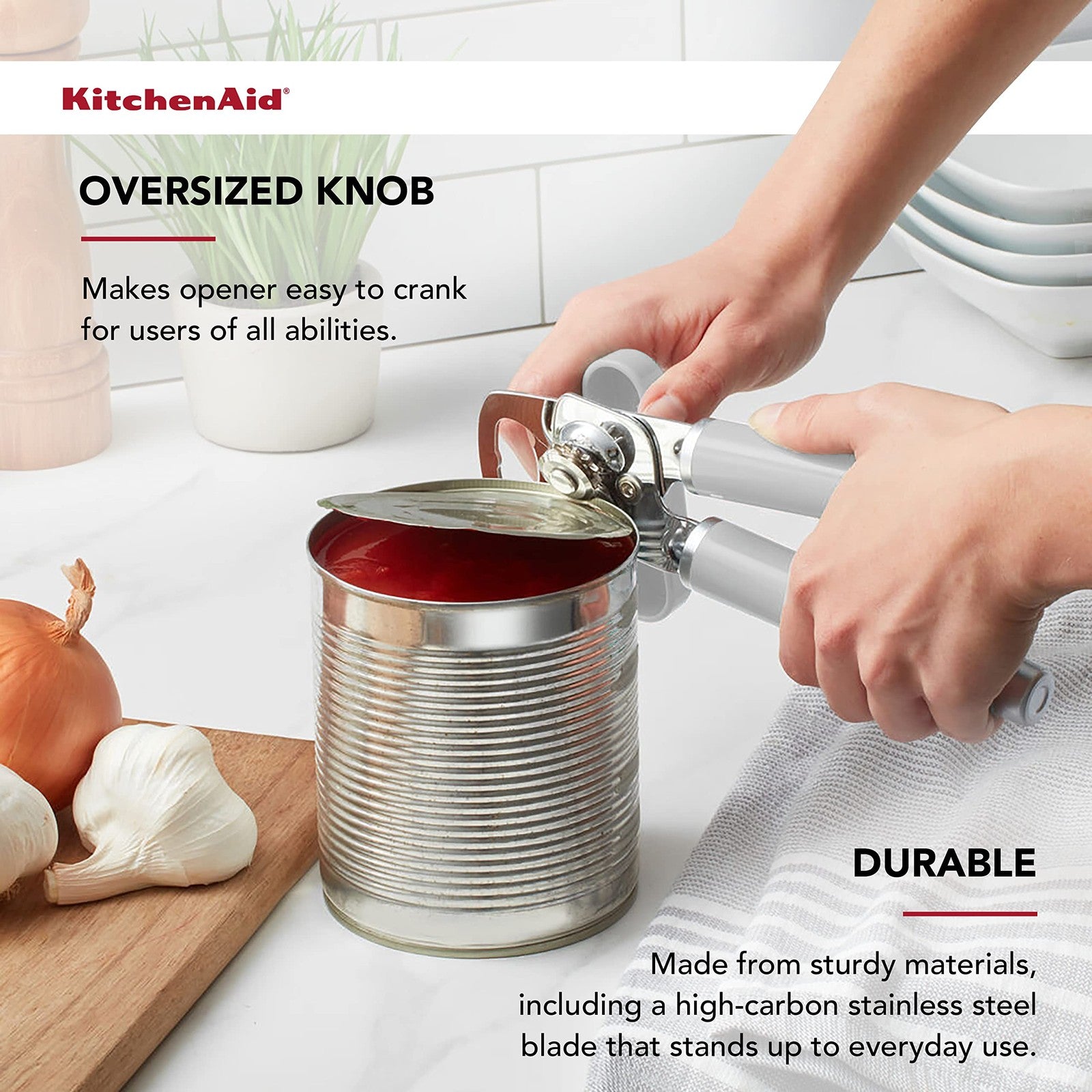 Classic KitchenAid Can Opener w/ Bottle Opener, White, Ergonomic Grip
