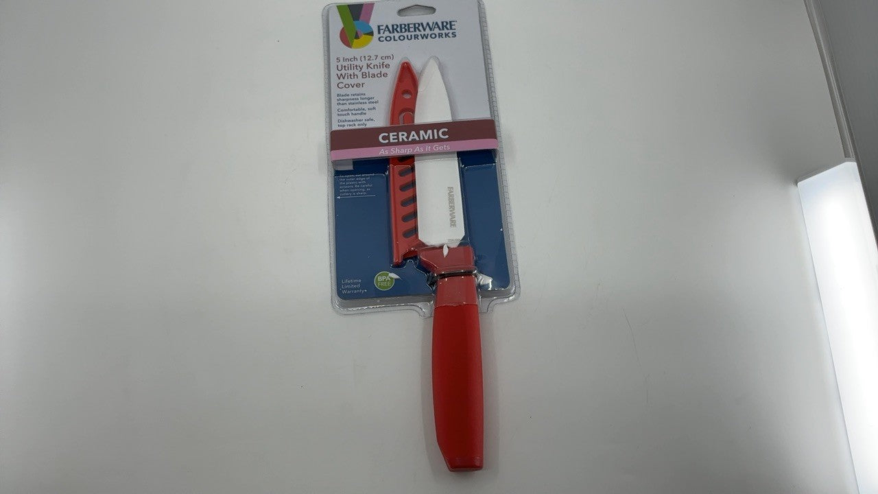 Farberware Ceramic 5-inch Utility Knife with Custom-Fit Blade Cover
