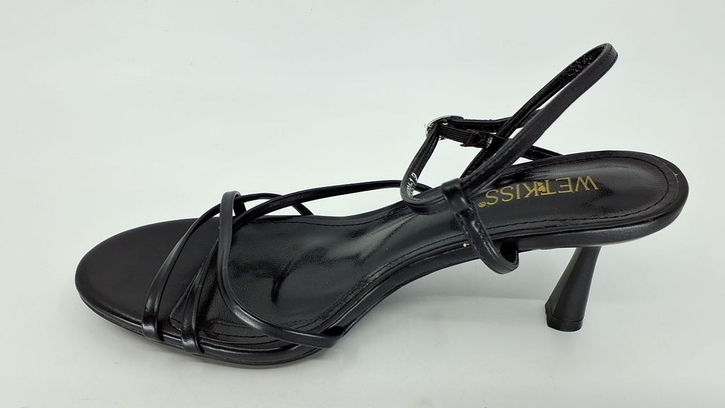 Comfortable Black Kitten Heels, Size 9, Strappy Sandals for Dressy Occasions