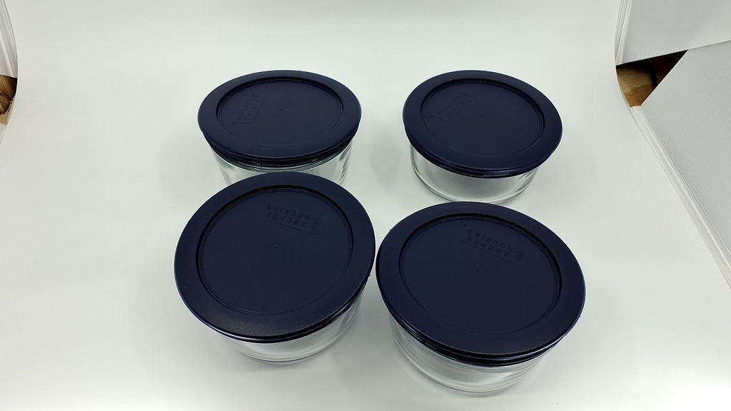 Set of 4 Glass Storage Containers 2 Cup w/ Navy SnugFit Lids