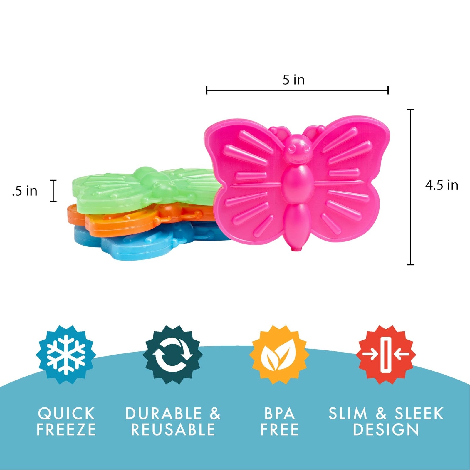 Cool Coolers Kids Ice Packs 4 Pack Butterfly Slim Reusable Lunch Bags
