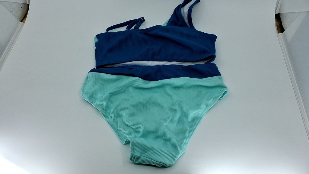 Adjustable Girls Swimsuit Set 7-8 Color Block Two Piece w/ Chest Pad