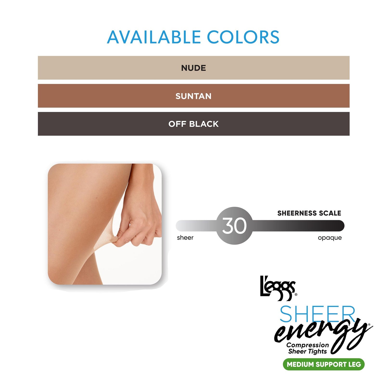 L'eggs Sheer Energy Tights, Medium Support, Control Top, Pack of 3, Size Q