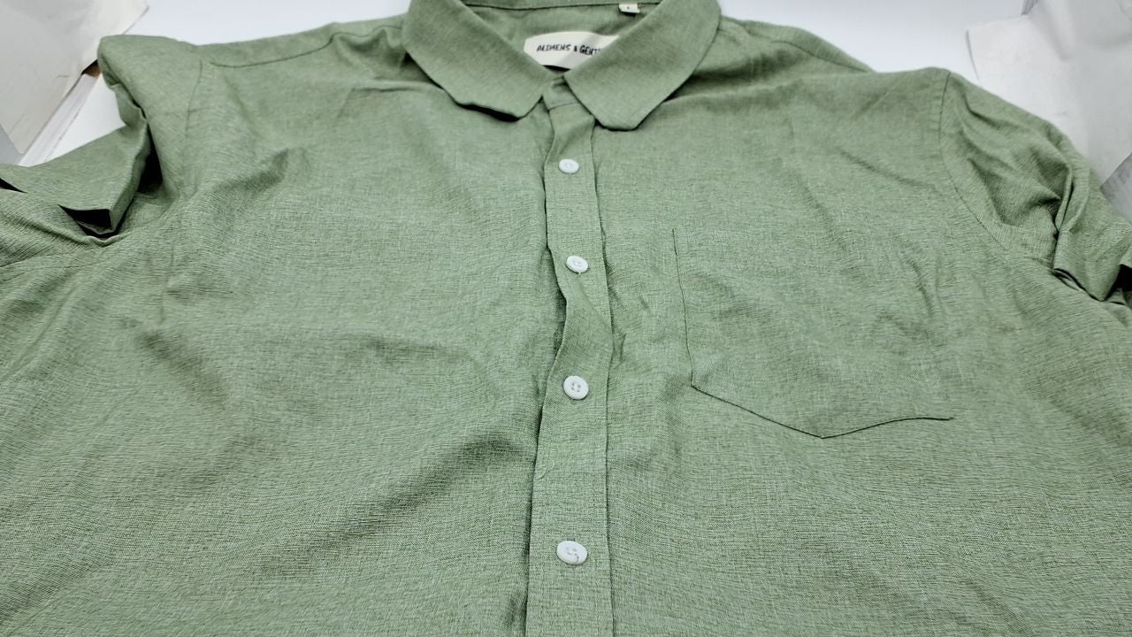 Mens Linen Button Down Shirt Short Sleeve Casual Mint Green L