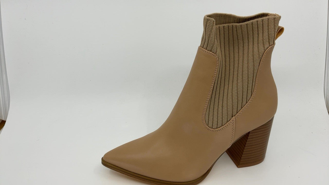 Coutgo Womens Khaki Chelsea Boots Pointed Toe Chunky Block Heel Size 7.5