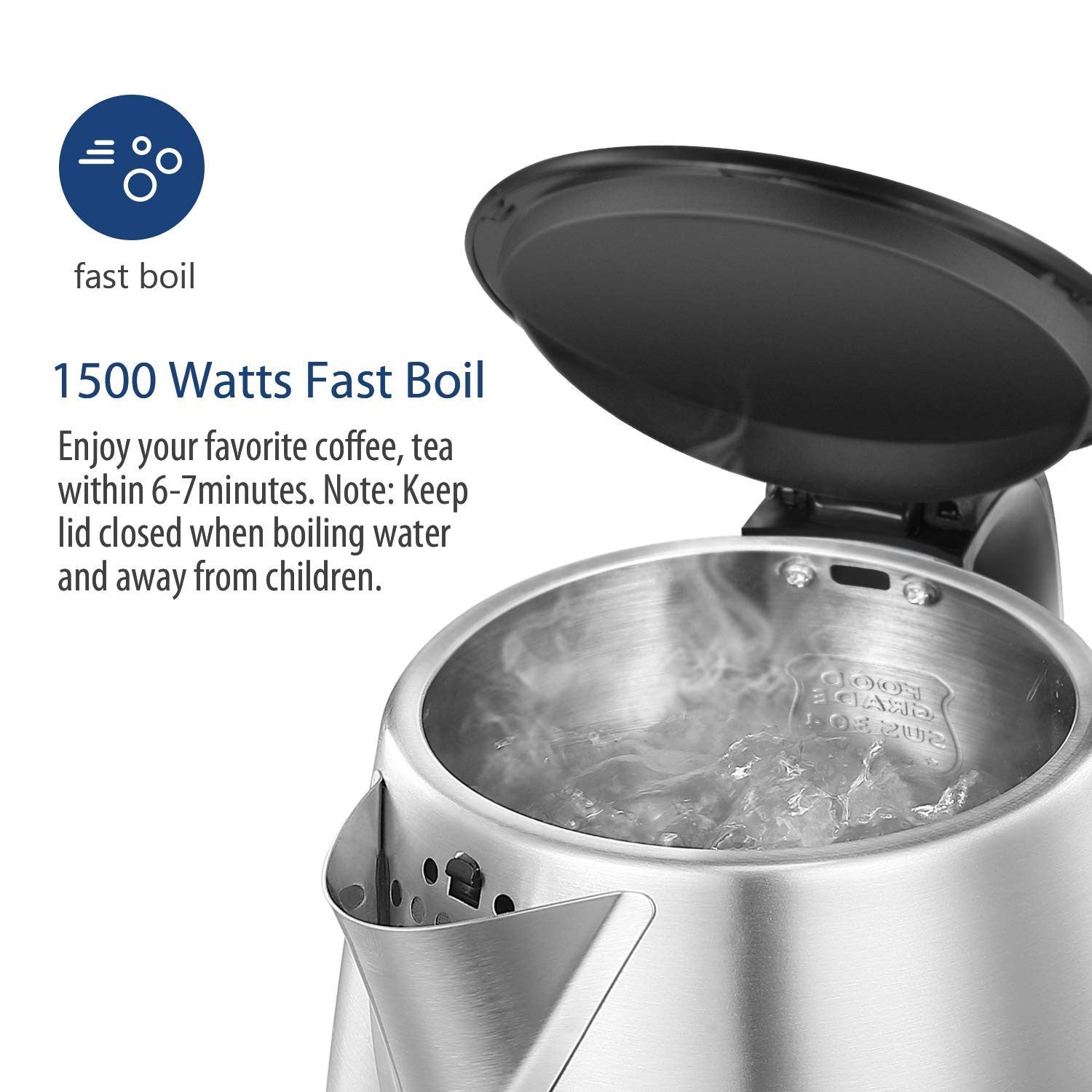 BPA-Free 1.7L Electric Kettle, Stainless Steel, Auto Shut-Off, Silver