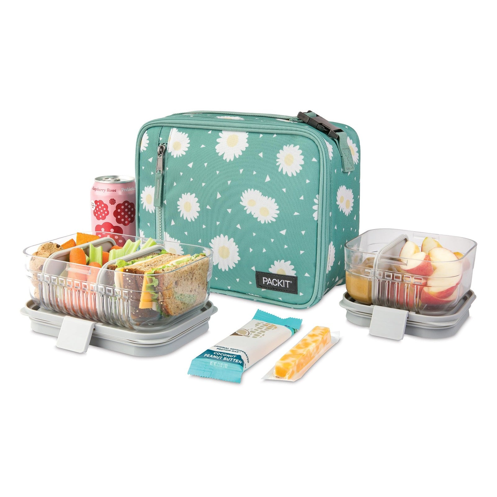 PackIt Freezable Lunch Box w/ Zip Closure & Buckle Handle, Daisy Sage
