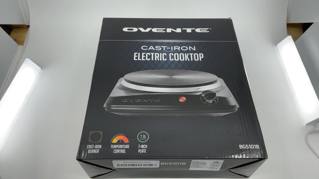 Portable 1000W Electric Cooktop w/ Cast Iron Plate, 5 Temp Levels, Black