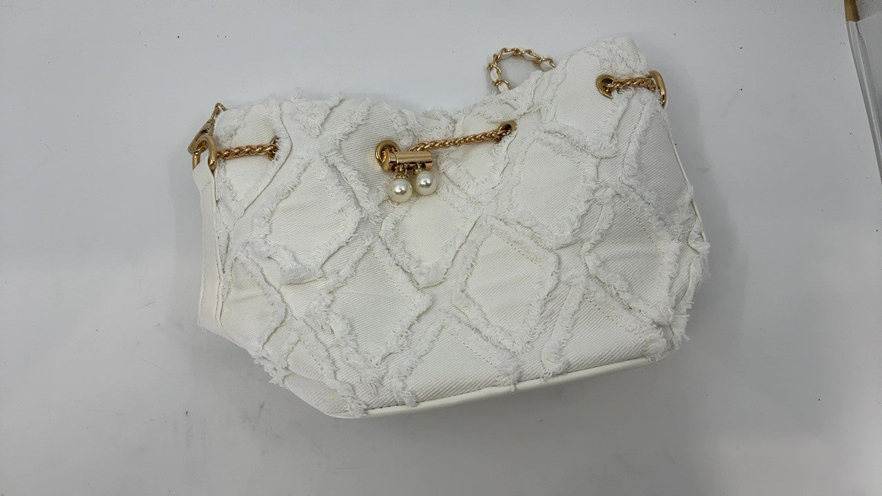 Extolove White Denim Bucket Bag Quilted Drawstring Hobo Purse