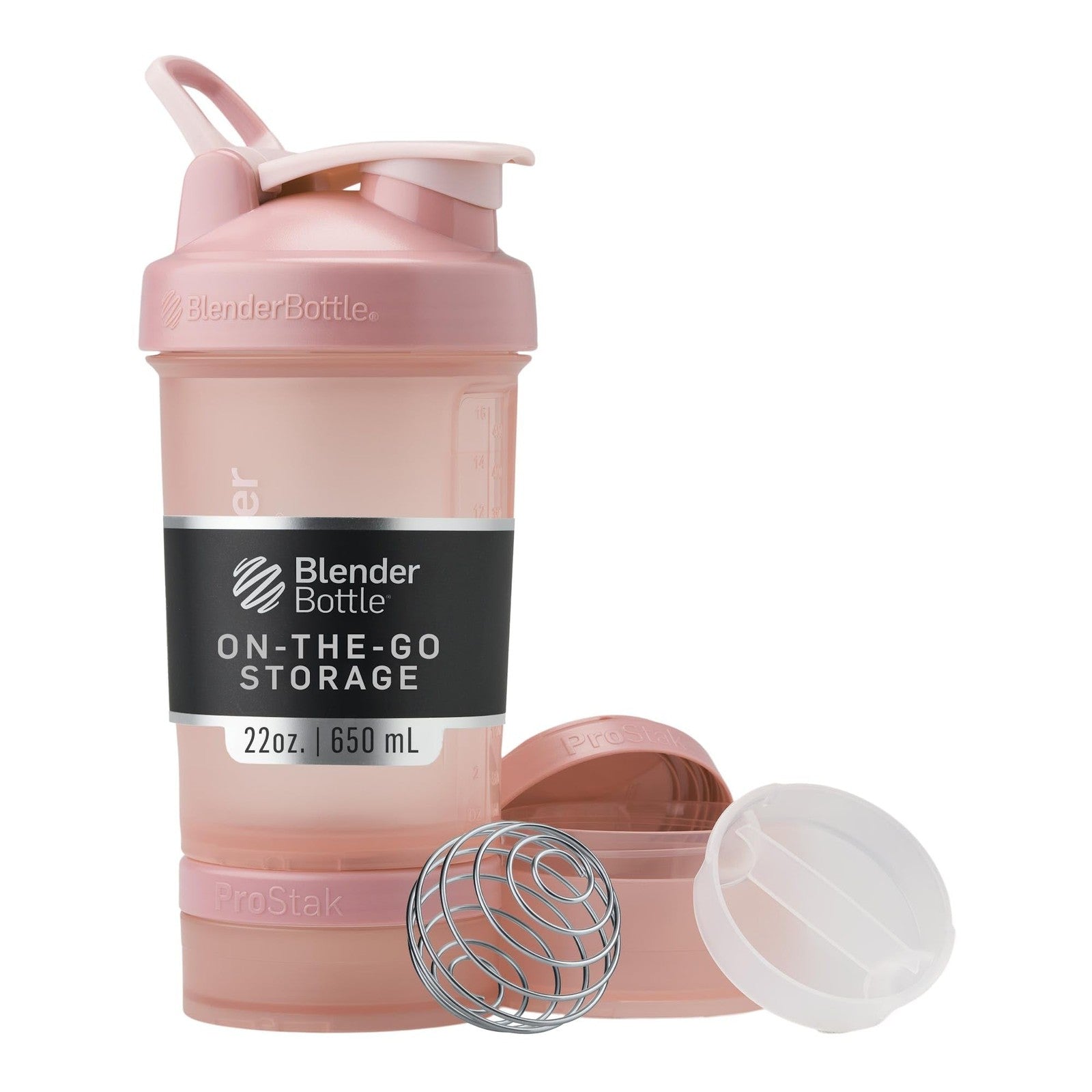 BlenderBottle ProStak Shaker 22oz Rose Pink w/ Pill Organizer & Storage