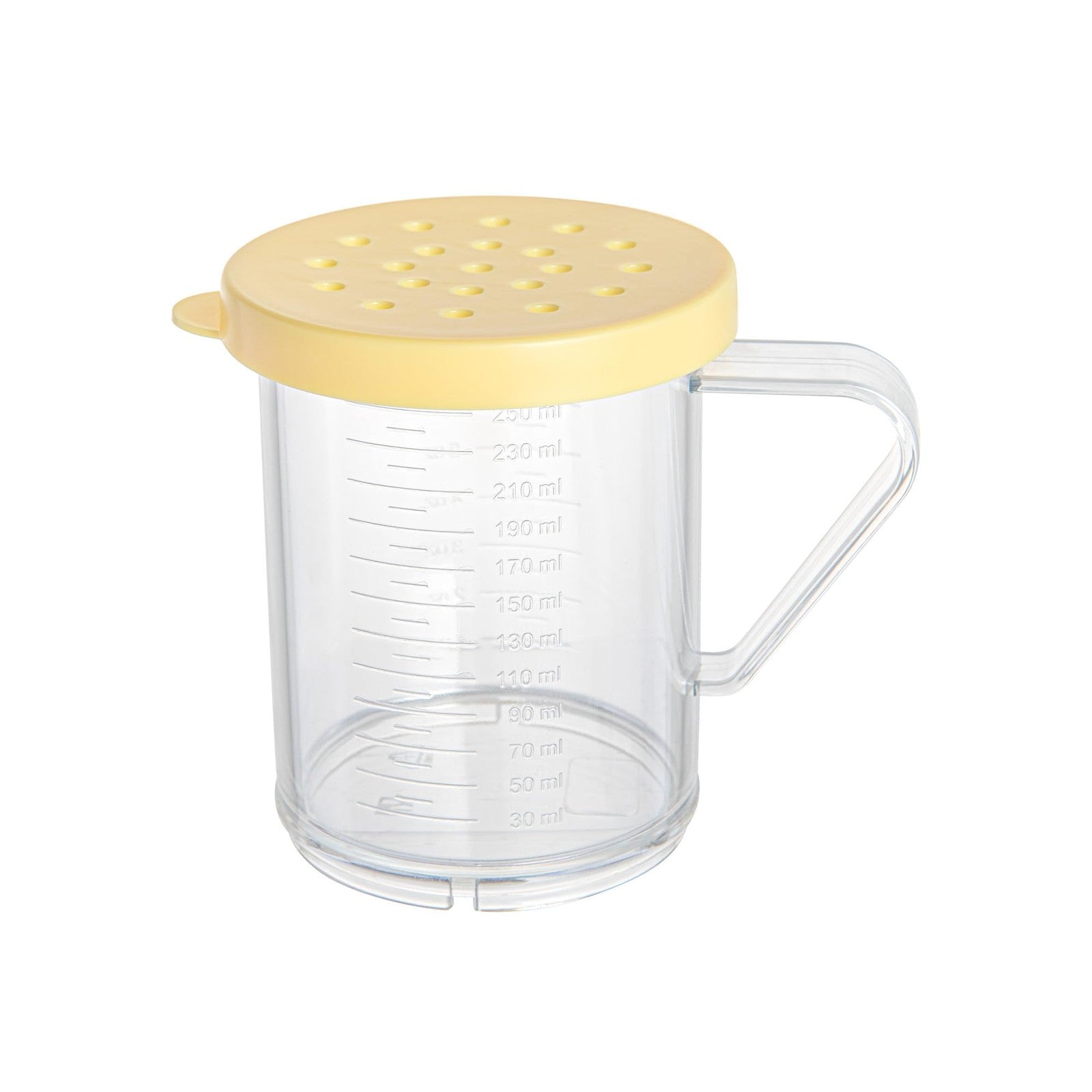 10 Oz Dredge Spice Shaker - Clear Plastic w/ Yellow Lid & Handle
