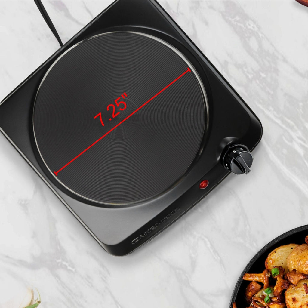 Portable 1000W Electric Cooktop w/ Cast Iron Plate, 5 Temp Levels, Black