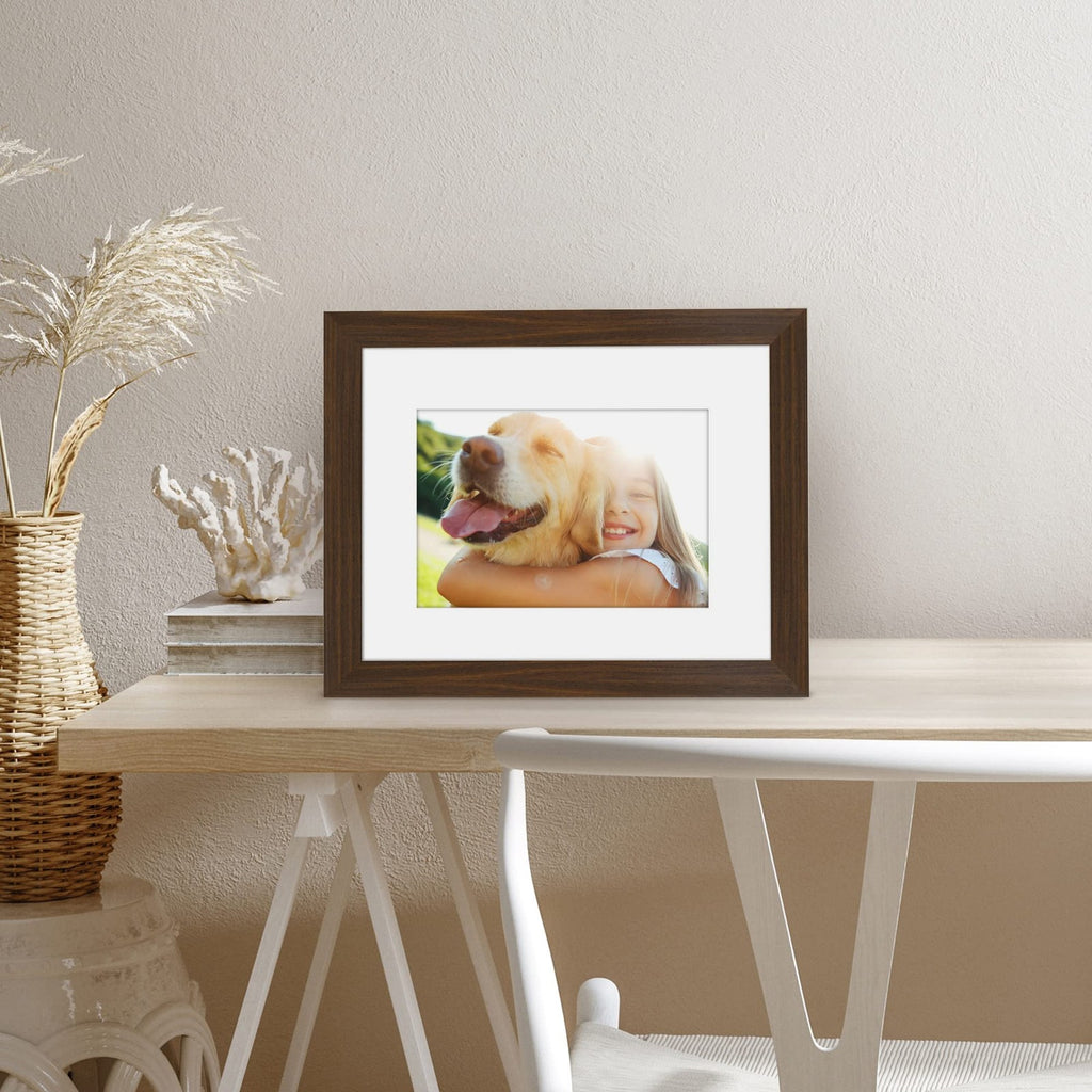 Walnut 8x10 Picture Frame w/ Shatter-Resistant Glass & Mat