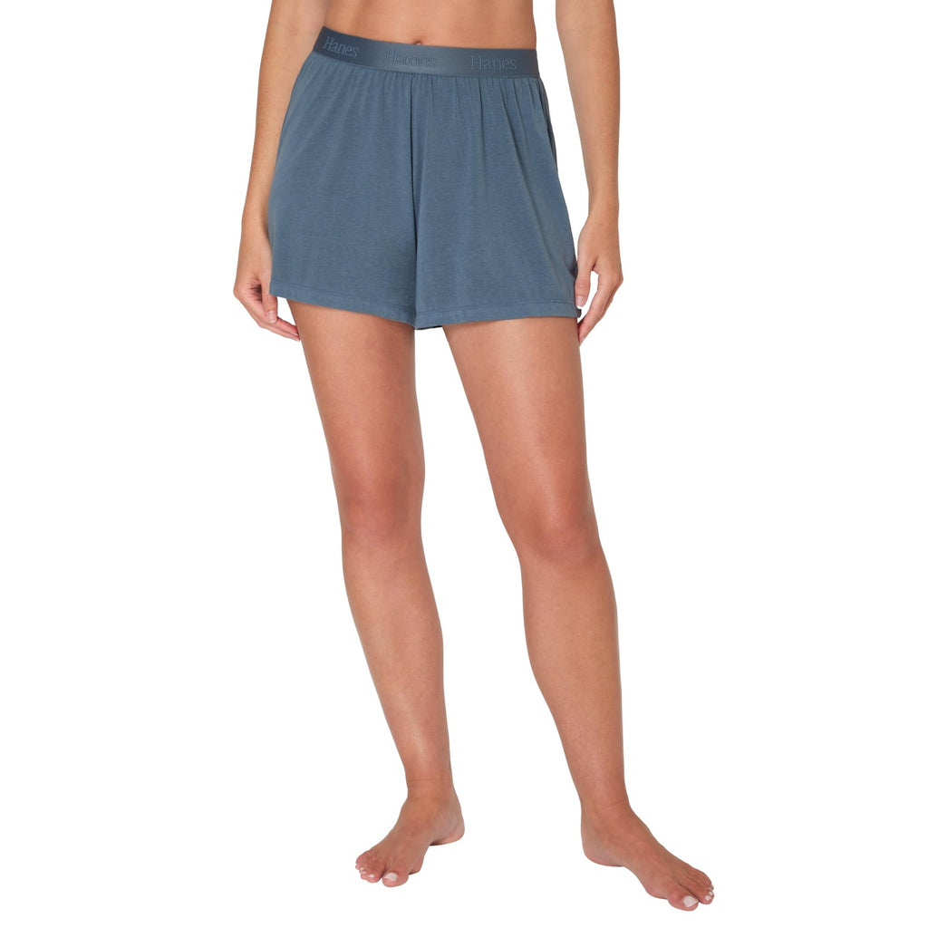 Hanes Originals Women's Lounge Shorts 2-Pack, Large, Black/Stargazer Grey
