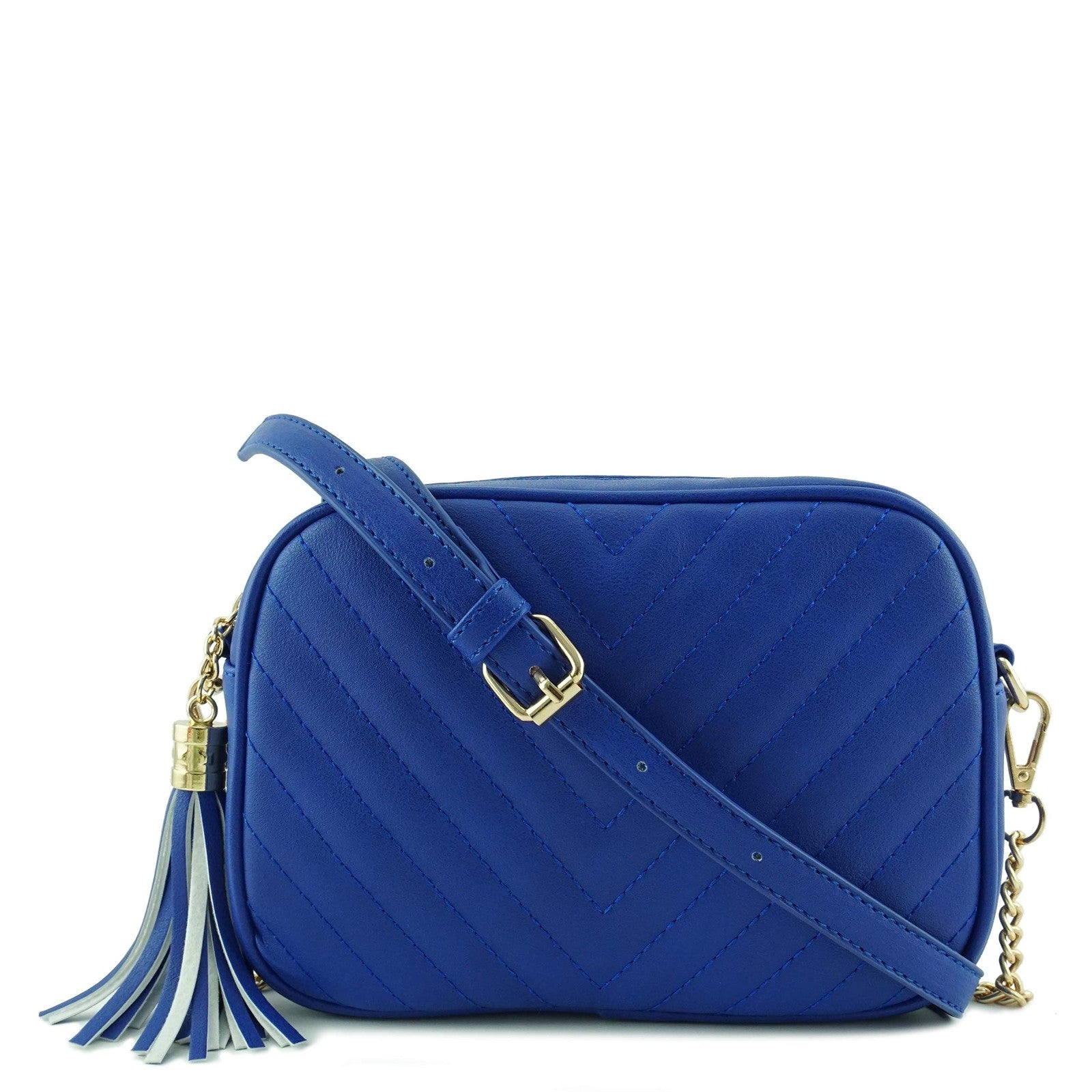 Simple Royal Blue Crossbody Bag w/ Chain Strap & Tassel Closure