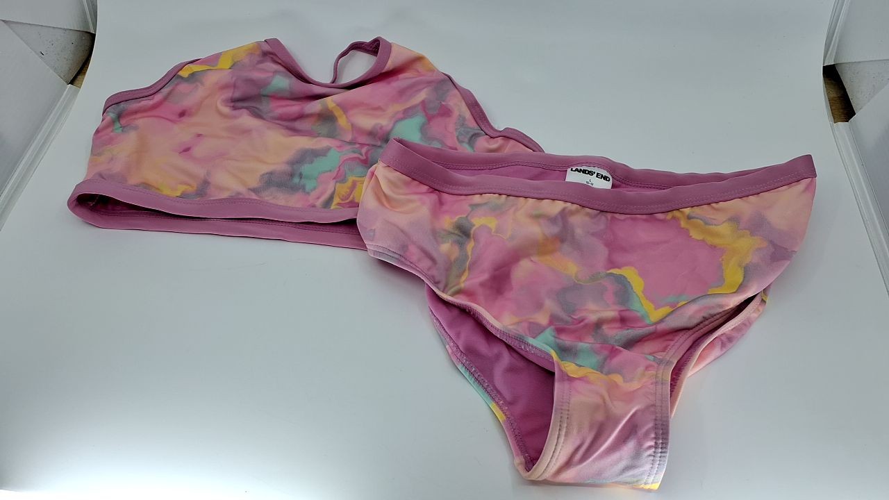 Lands' End Girls' Bikini Set, Large, Pink Multi, UPF 50 Protection