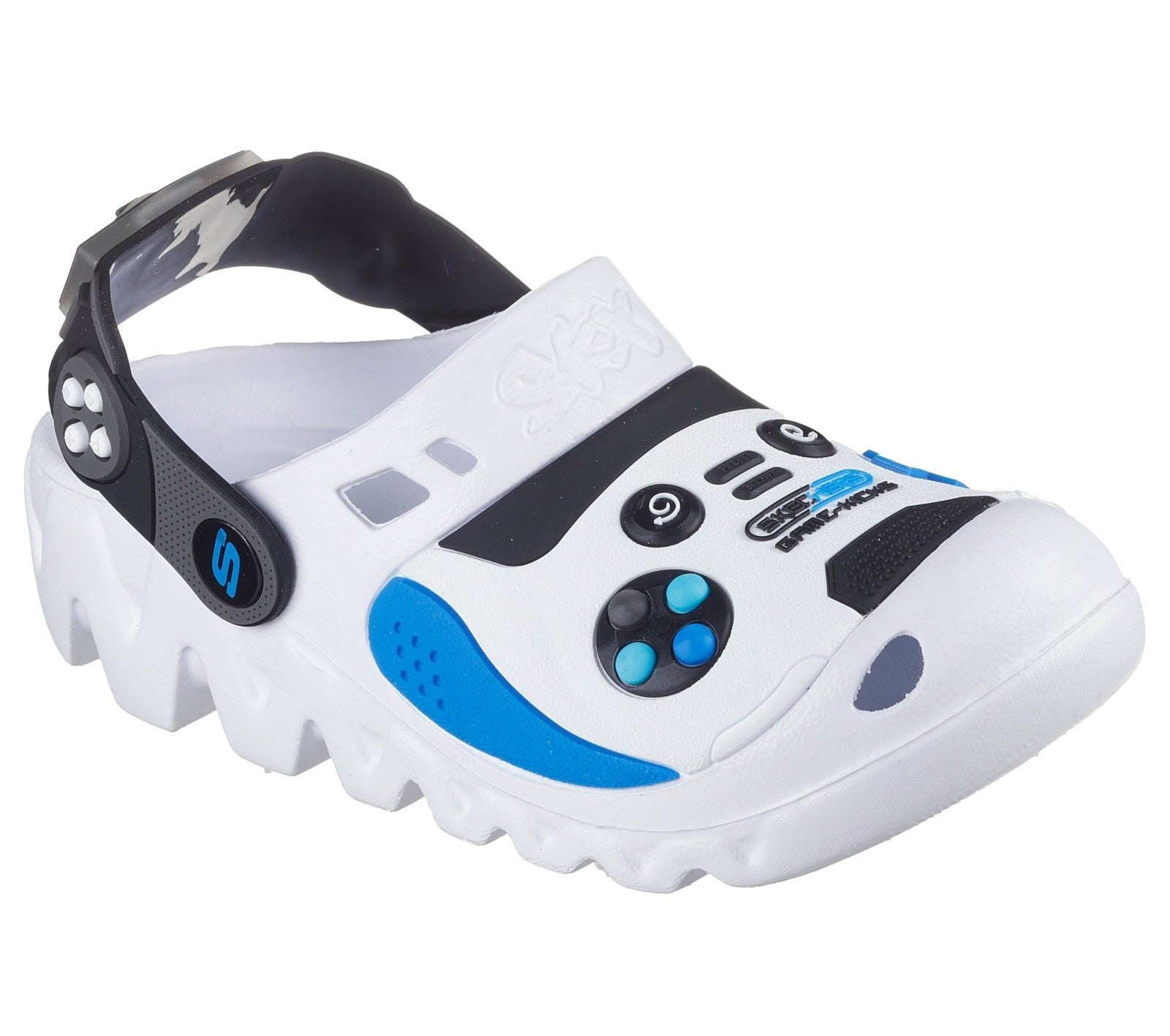 SKECHERS Boy's Zaggle-Hydro-Pointz Clog, White/Black/Blue, 4 Big Kid