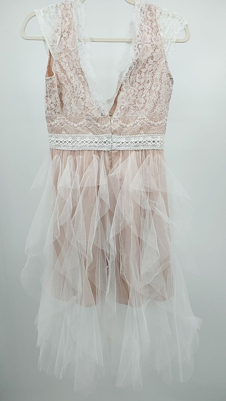 Lace V-Neck Ruffle Dress