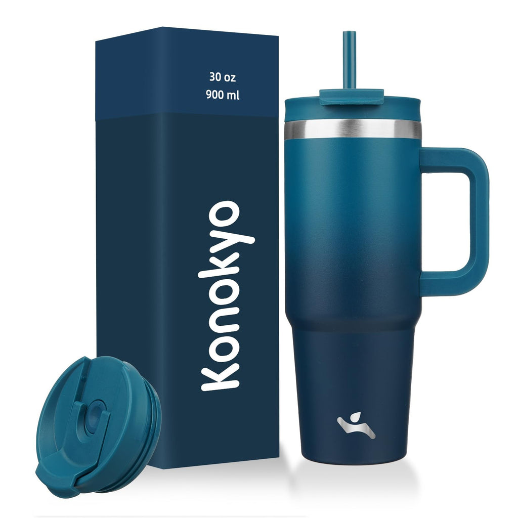 Konokyo 30 Oz Stainless Steel Tumbler w/ Handle, Indigo Black
