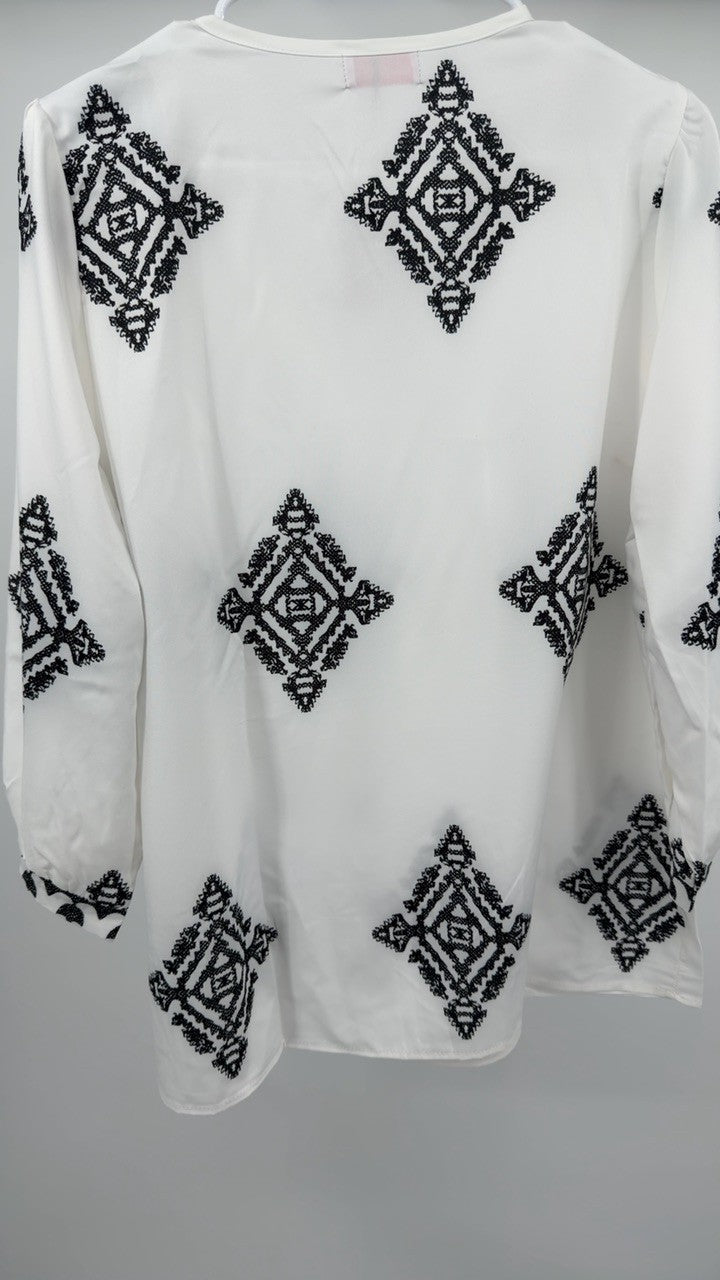 Printed V-Neck Three-Quarter Sleeve Blouse