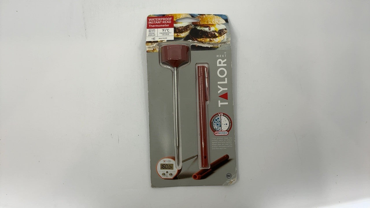 Digital Instant Read Thermometer, Waterproof, Red, for Cooking & BBQ